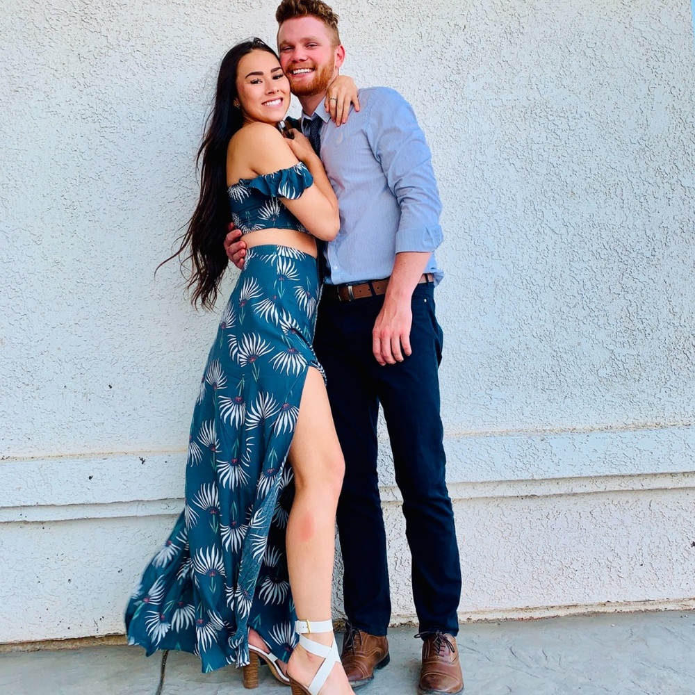 Trancoso Dusty Blue Floral Print Two-Piece Maxi Dress